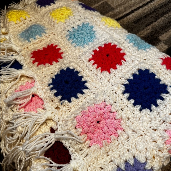 Vintage handmade granny square wool colorful crocheted blanket. Perfect!‎ 50x62 - Picture 5 of 5